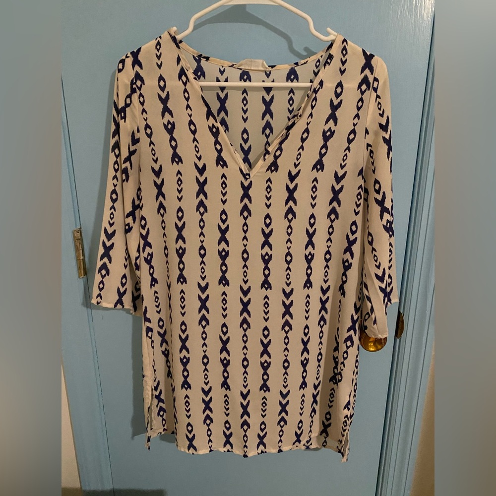 Beige and Blue Blouse